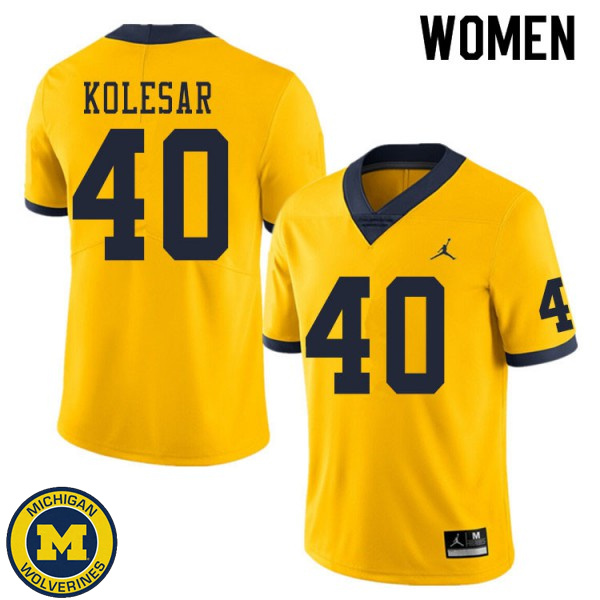 Women's University of Michigan #40 Caden Kolesar Yellow Alumni Jersey